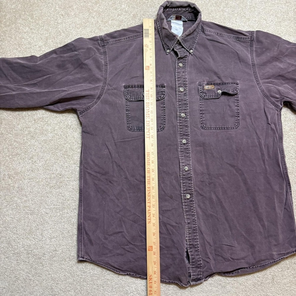Vtg Carhartt Shirt Mens Large Purple Twill Button Up LS Faded Distressed 90s - Picture 7 of 16